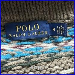 Polo Ralph Lauren Cardigan Sweater Shawl Fair Isle Nordic Knit Merino Women's M