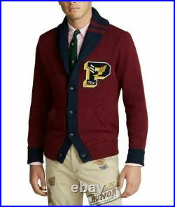 Polo Ralph Lauren Chunky Knit Varsity Patch Letterman Pwing Cardigan Sweater