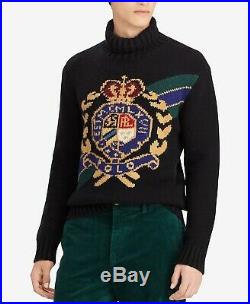 Polo Ralph Lauren Downhill Skier Black Intarsia Crest Wool Turtleneck Sweater