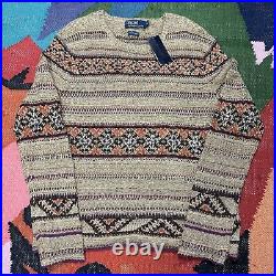 Polo Ralph Lauren Jumper Sweater, Aztec Fair Isle, Linen Silk, BNWT, Mens Medium