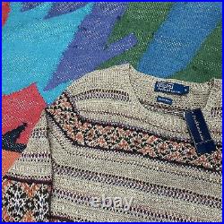 Polo Ralph Lauren Jumper Sweater, Aztec Fair Isle, Linen Silk, BNWT, Mens Medium