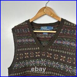 Polo Ralph Lauren Knit Jumper Sweater Vest, Fair Isle, 100% Wool, Mens Medium