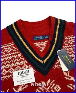 Polo Ralph Lauren Knitted Cricket / Rugby Jumper Sweater Wool Red Medium M