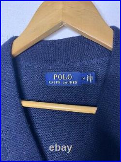 Polo Ralph Lauren Medium Iconic Letterman Sweater Cardigan Leather VTG Rugby RRL