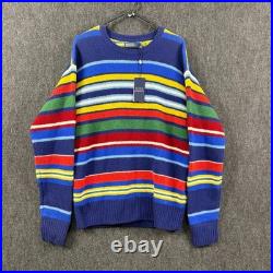 Polo Ralph Lauren Men Medium 100% Gauge Wool Vibrant Rainbow Striped Sweater NEW