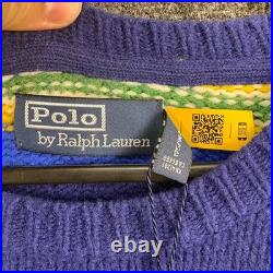 Polo Ralph Lauren Men Medium 100% Gauge Wool Vibrant Rainbow Striped Sweater NEW