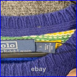 Polo Ralph Lauren Men Medium 100% Gauge Wool Vibrant Rainbow Striped Sweater NEW