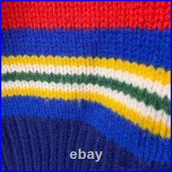 Polo Ralph Lauren Men Medium 100% Gauge Wool Vibrant Rainbow Striped Sweater NEW