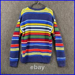 Polo Ralph Lauren Men Medium 100% Gauge Wool Vibrant Rainbow Striped Sweater NEW