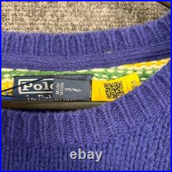 Polo Ralph Lauren Men Medium 100% Gauge Wool Vibrant Rainbow Striped Sweater NEW