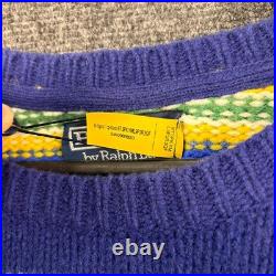 Polo Ralph Lauren Men Medium 100% Gauge Wool Vibrant Rainbow Striped Sweater NEW