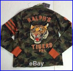 Polo Ralph Lauren Men Military Army Camo Tigers Letterman Knit Sweater Cardigan