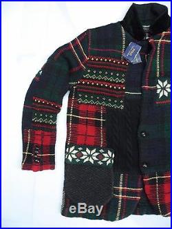 Polo Ralph Lauren Men Multicolor Patchwork-Sweater-Cardigan Blazer SIZE MEDIUM