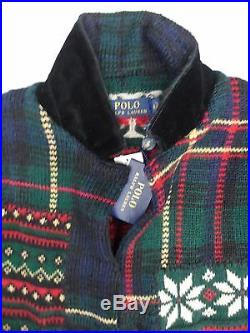 Polo Ralph Lauren Men Multicolor Patchwork-Sweater-Cardigan Blazer SIZE MEDIUM