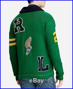 Polo Ralph Lauren Men Preppy P Patched Letterman Varsity Rugby Sweater Cardigan