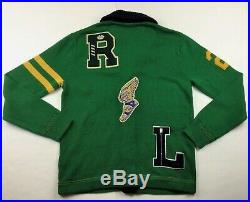 Polo Ralph Lauren Men Preppy P Patched Letterman Varsity Rugby Sweater Cardigan