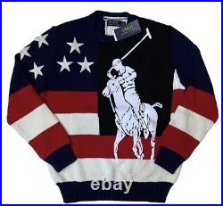 Polo Ralph Lauren Men's Big Pony Americana Flag CrewNeck Sweater Size MEDIUM NWT