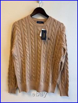 Polo Ralph Lauren Men's Cotton Cable Knit Crew Sweater Brown Navy Pony Size S-M