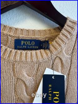 Polo Ralph Lauren Men's Cotton Cable Knit Crew Sweater Brown Navy Pony Size S-M