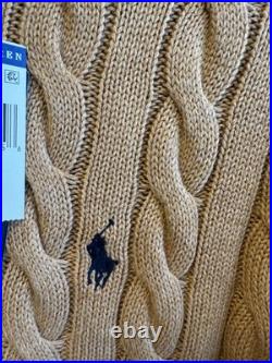 Polo Ralph Lauren Men's Cotton Cable Knit Crew Sweater Brown Navy Pony Size S-M