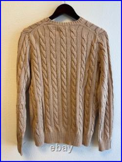 Polo Ralph Lauren Men's Cotton Cable Knit Crew Sweater Brown Navy Pony Size S-M
