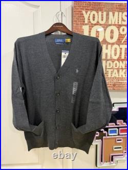 Polo Ralph Lauren Men's Merino Wool Cardigan Sweater Size M Charcoal Gray NWT
