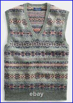 Polo Ralph Lauren Mens Fair Isle Cashmere Knit Varsity V Neck Sweater Vest NWT