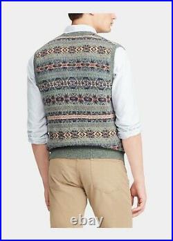 Polo Ralph Lauren Mens Fair Isle Cashmere Knit Varsity V Neck Sweater Vest NWT