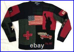 Polo Ralph Lauren Mens M 9/11 Tribute Sweater Wool FDNY Memorial Hand Knit Rare