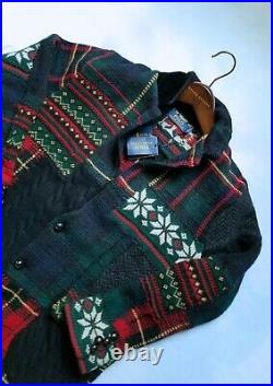 Polo Ralph Lauren Mens Multicolor Patchwork-Sweater-Cardigan Blazer SizeMedium