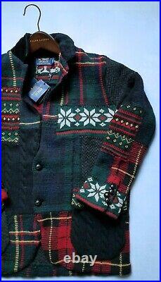 Polo Ralph Lauren Mens Multicolor Patchwork-Sweater-Cardigan Blazer SizeMedium