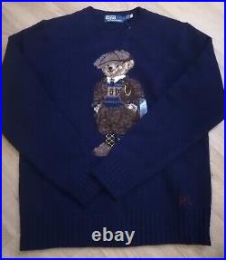 Polo Ralph Lauren Navy Teddy Bear wool Knit Jumper Sweater Size Medium