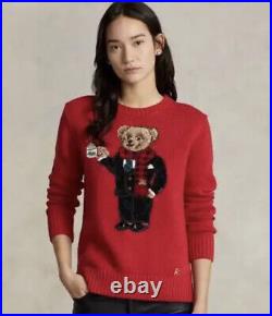 Polo Ralph Lauren Polo Bear Wool Blend Sweater Ladies Womens Red Christmas