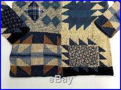 Polo Ralph Lauren Southwestern Indian Aztec Patchwork Knit Sweater Cardigan