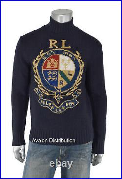 Polo Ralph Lauren Special Edition Navy Wool Turtleneck RL Crest Sweater M New