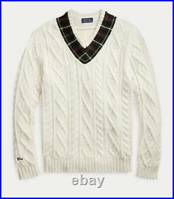 Polo Ralph Lauren St Andrews Cream Knit Sweater Tartan Cricket Jumper Medium NEW