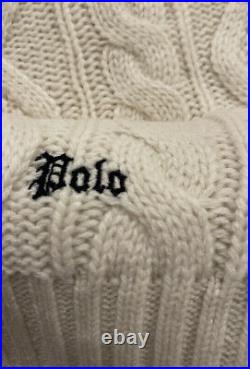 Polo Ralph Lauren St Andrews Cream Knit Sweater Tartan Cricket Jumper Medium NEW