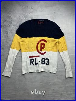 Polo Ralph Lauren Sweater Jumper CP-93 Sailing Cable Knit Striped Yacht RARE M