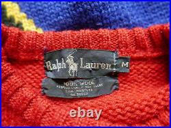 Polo Ralph Lauren Sweater Jumper Color Block Wool 90s Crest Ski Vintage RARE M