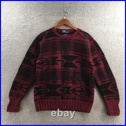 Polo Ralph Lauren Sweater Mens M Black Red Knit Long Sleeve Crew Neck Pullover
