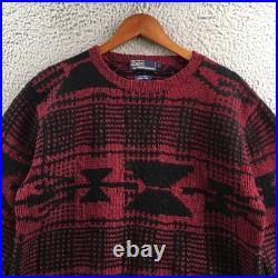 Polo Ralph Lauren Sweater Mens M Black Red Knit Long Sleeve Crew Neck Pullover