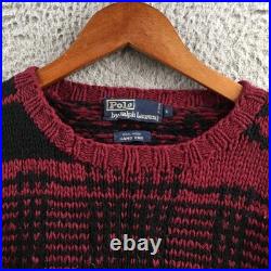 Polo Ralph Lauren Sweater Mens M Black Red Knit Long Sleeve Crew Neck Pullover