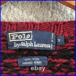 Polo Ralph Lauren Sweater Mens M Black Red Knit Long Sleeve Crew Neck Pullover