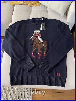 Polo Ralph Lauren Teddy Bear Pony jumper sweater top navy blue size M RARE