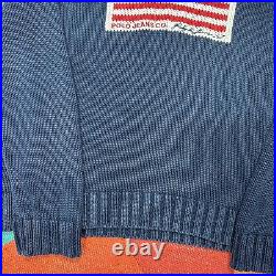 Polo Ralph Lauren USA Flag Jumper Cable Knit Sweater, 100% Cotton, Mens Medium