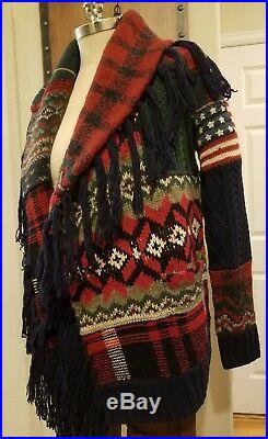 Polo Ralph Lauren Women's Indian Chief Patchwork Cardigan Flag Sweater Size M