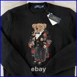 Polo Ralph Lauren Wool Holiday Teddy Bear Crew Neck Sweater size M Black new