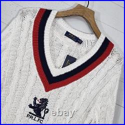Polo Ralph Lauren chunky cable knit v neck cricket sportsman jumper sweater M