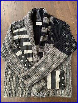 Polo Ralph Lauren flag patchwork sweater shawl neck button cardigan. Gray