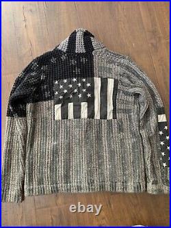 Polo Ralph Lauren flag patchwork sweater shawl neck button cardigan. Gray